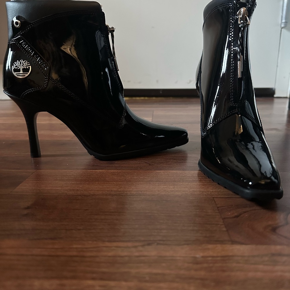 Timberland Women's Black Patent Leather Ankle Boots- Veneda Carter